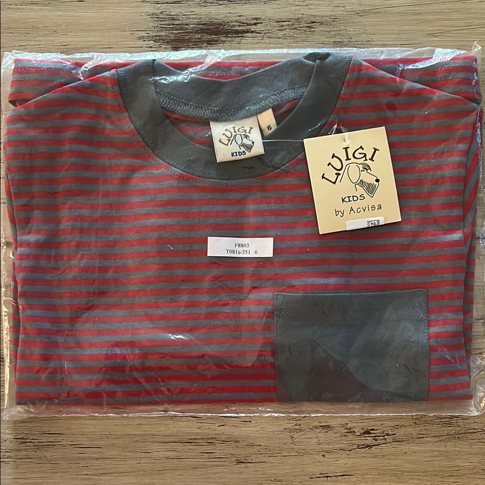 Red and Gray Striped Long Sleeve Tee